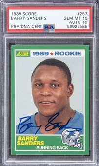 1989 Score #257 Barry Sanders Signed Rookie Card - PSA GEM MT 10, PSA/DNA 10
